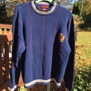 Navy vintage sweater with logo emblem stripes